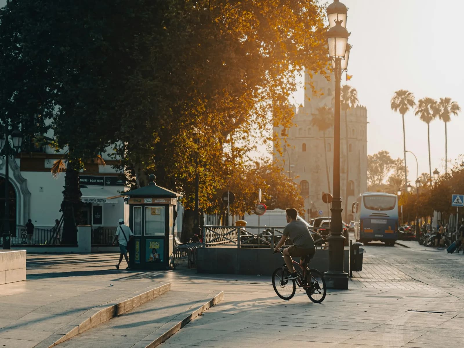 A Spanish city street in the evening light