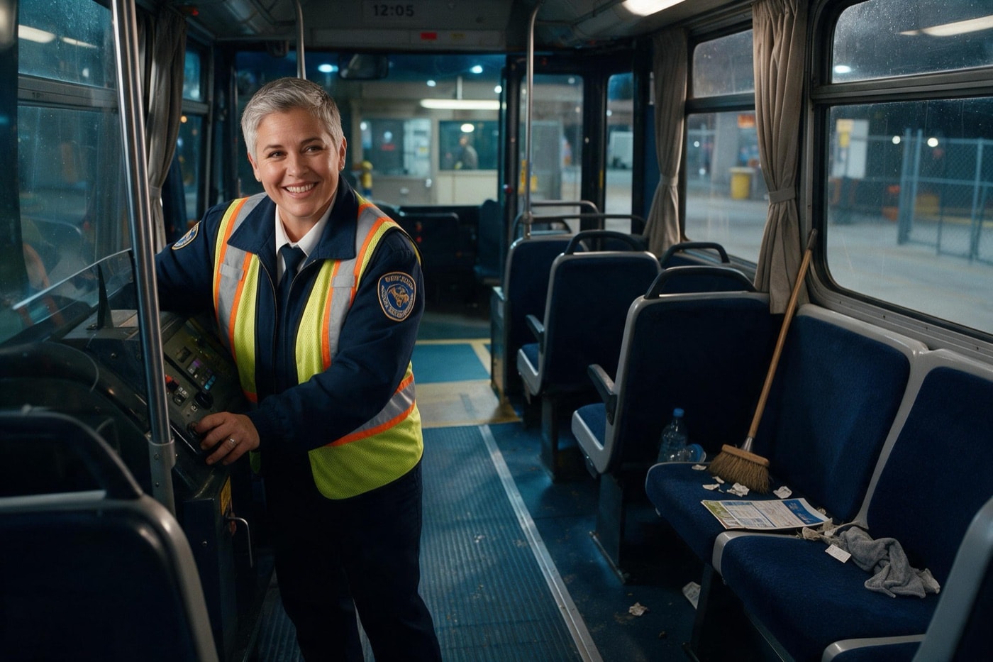 The Night Bus: an empty depot at night.