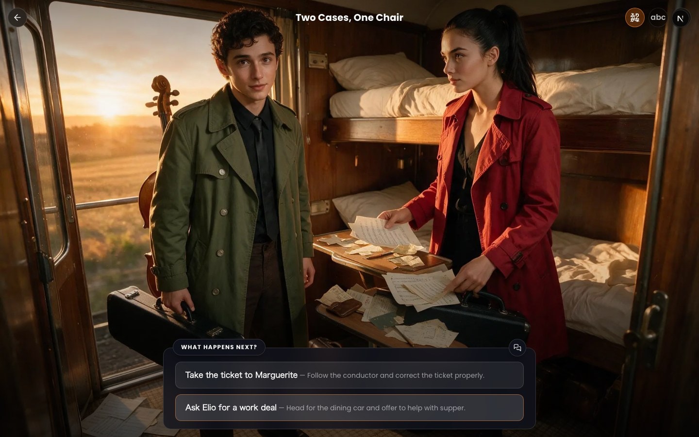 One Chair at Dawn in the web player: Two Cases, One Chair, and the choice of what happens next.